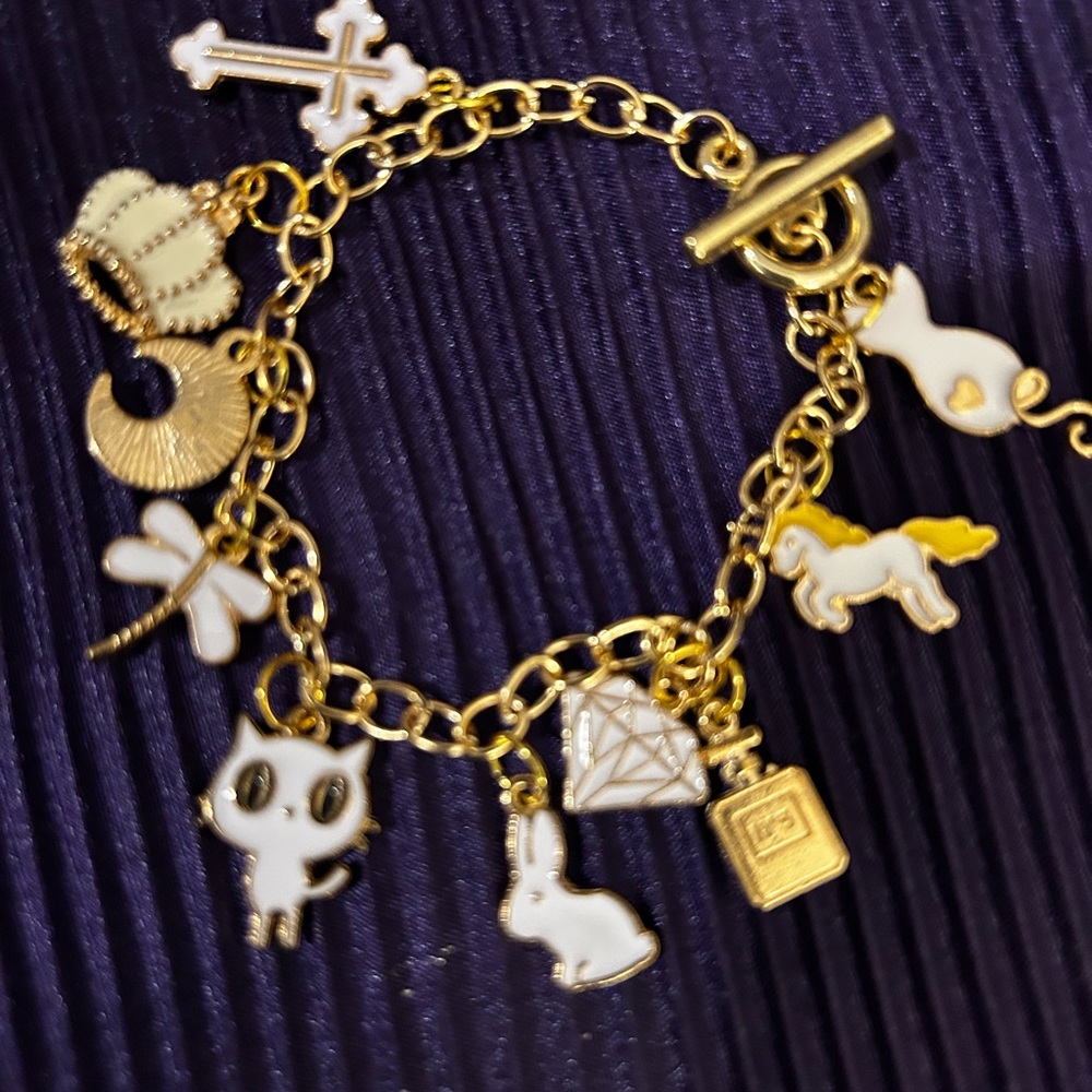 Gold Charm Bracelet with White and Gold Charms